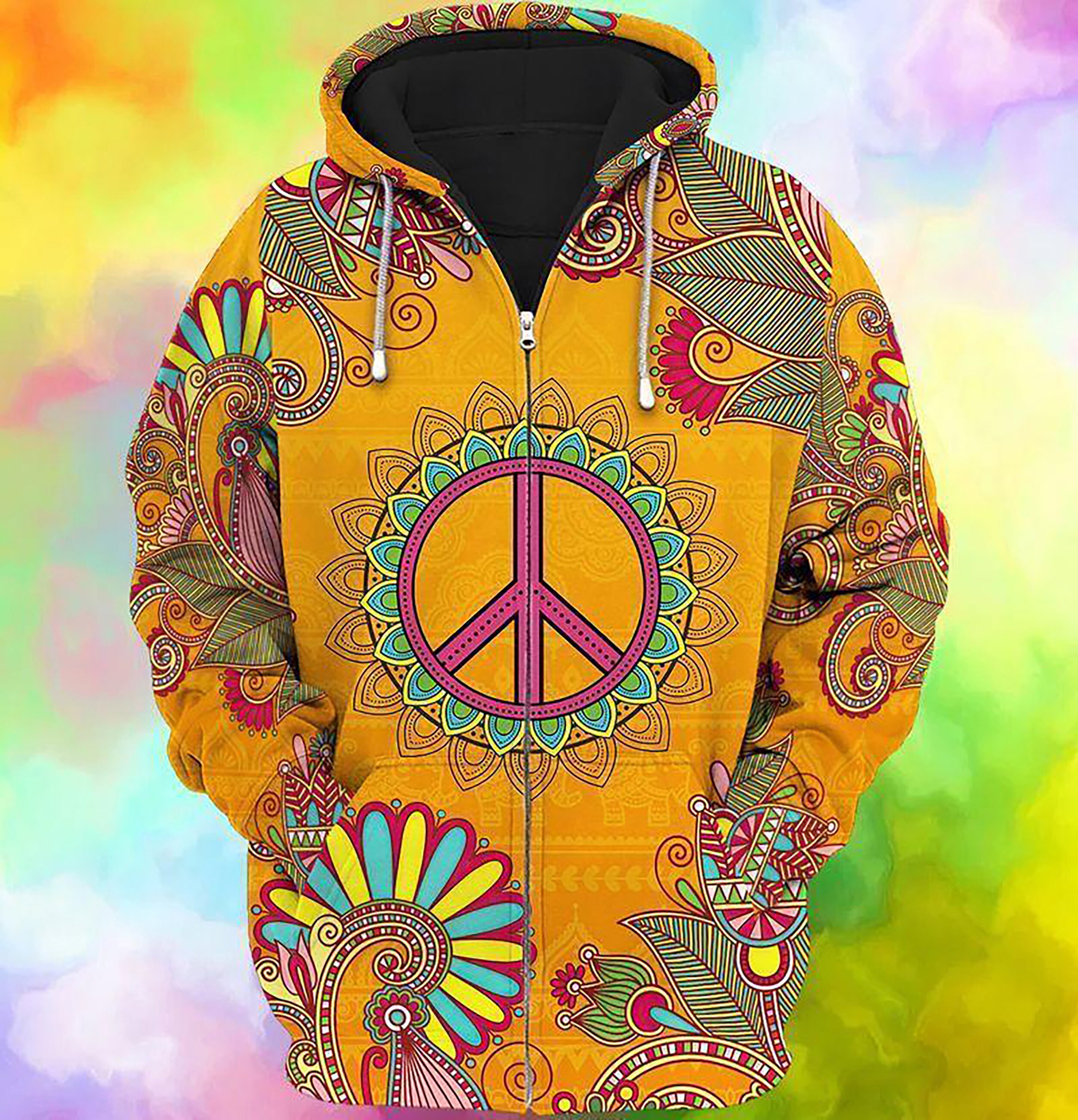 Discover Peace Love Hippie 3D All Over Printed Unisex Zip hoodie