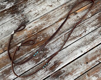 Twisted Harness Leather Gaming Reins W/ Turquoise Bling
