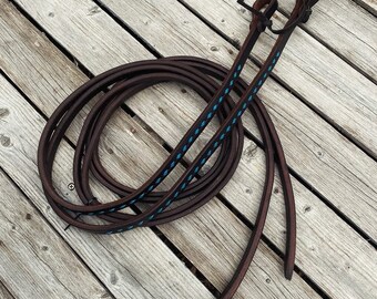 Buckstitch Split Reins Blue Turquoise