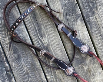 Cactus Headstall W Turquoise Patina and Copper Hardware