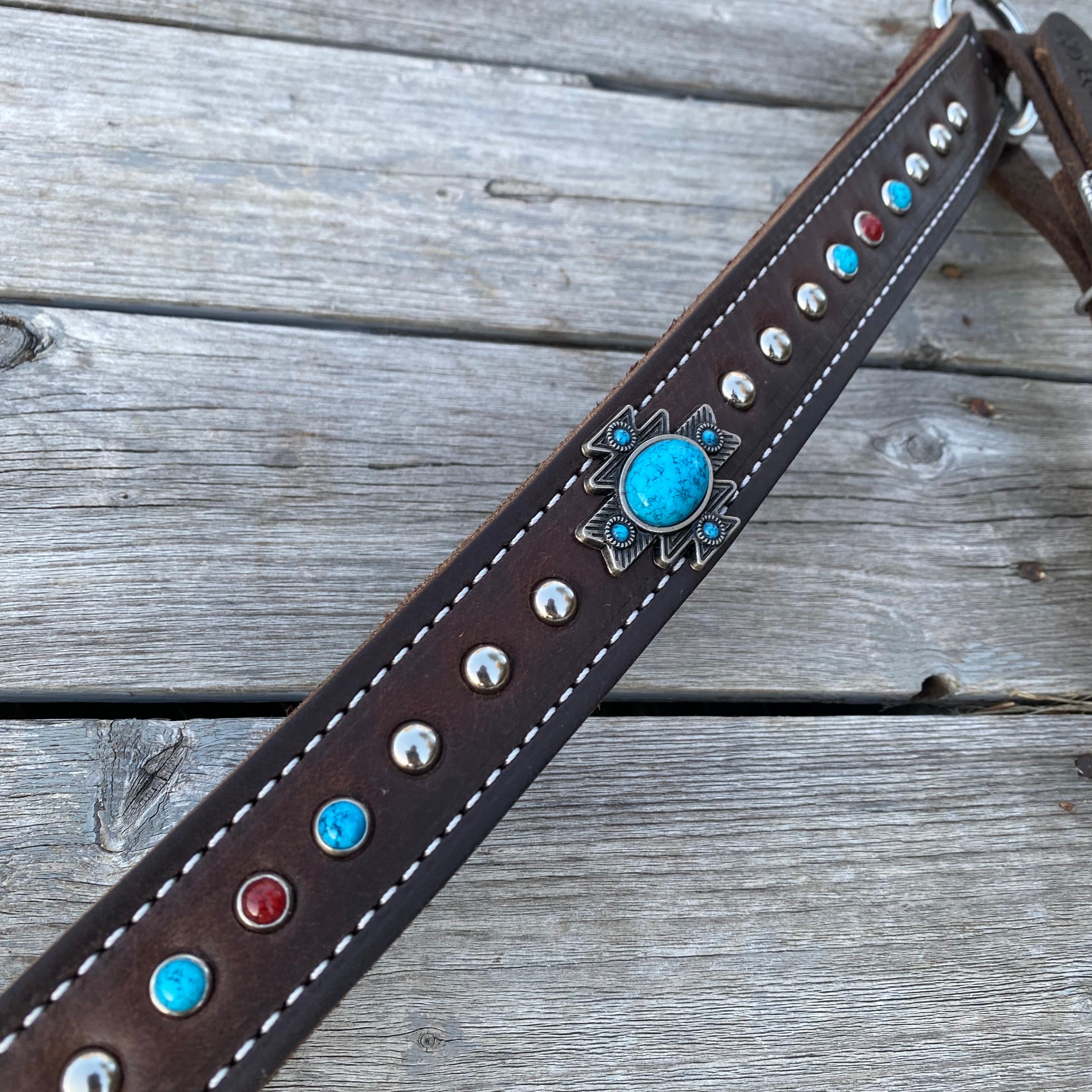 Turquoise Red Bling Breast Collar Harness Leather Soft Supple Etsy