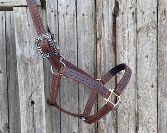 Blue Buckstitch Leather Halter