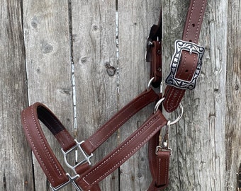 High Quality Leather Halter Handmade Nickel Buckle