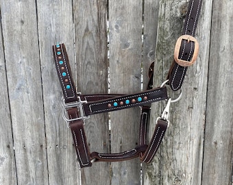 Antique Copper & Turquoise Leather Halter