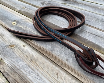 Butter Soft Split Reins W/ Turquoise Buckstitch