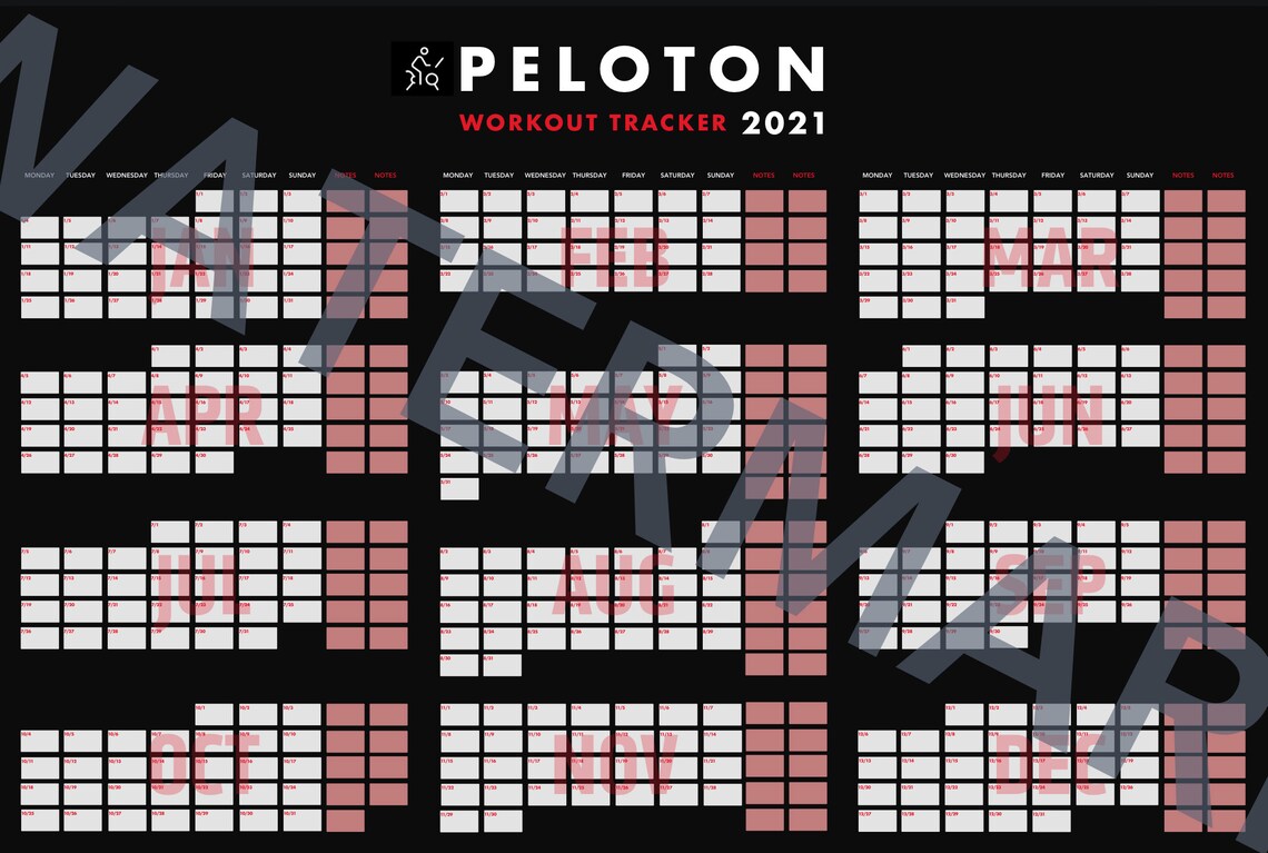 Peloton workout tracker calendar 2021 Full 2021 Year Size A1 Etsy