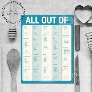 Digital download Letter Size Note Pad &quot;All Out Of &quot; | Notepad for shopping in 3 Colors Blue Red Pink