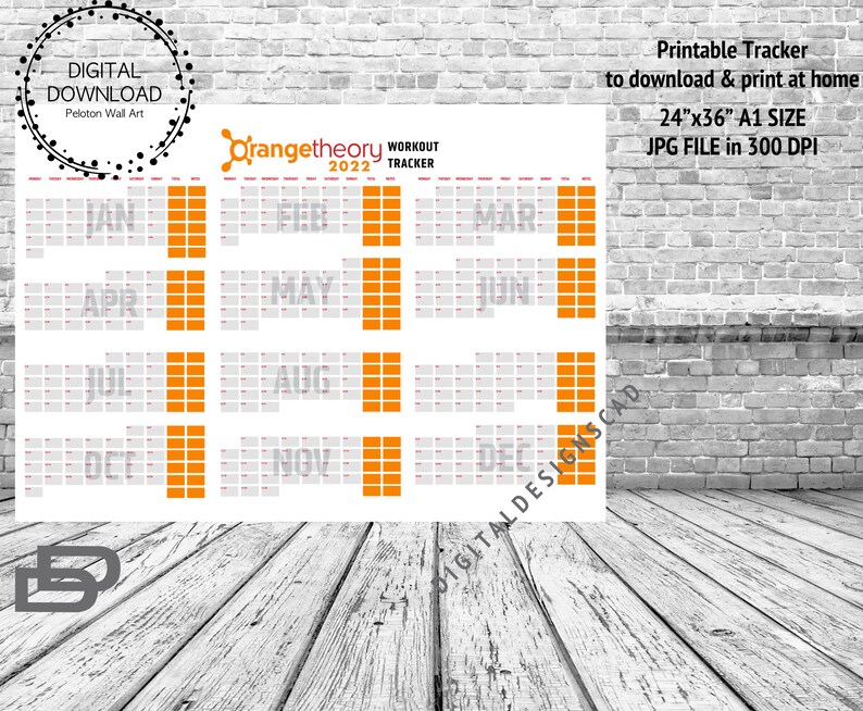 Orangetheory Fitness Workout Tracker Calendar 2022 Digital | Etsy