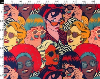 Pop Art Women Print Fabric: 56" Wide Upholstery Fabric By The Yard