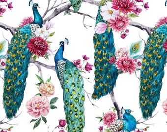 Peacock Upholstery Fabric: Floral Home Decor, 56 Inch By The Yard