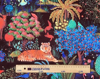 Deer/Tiger/Woodland/Black background/UPHOLSTERY/Drapery Fabric/By The Yard/56*