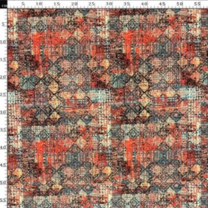 Brick Red Ethnic Fabric: Antique Rug Style, 56 Inch Wide