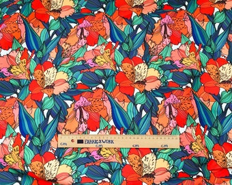 Orange Floral Upholstery Fabric: Modern Print, 56 Inch Wide