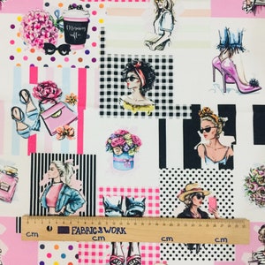Pop Art Fashion Girls Fabric: Patchwork Upholstery, Drapery, 56&quot; Wide