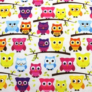 Owl Upholstery Fabric: Pink, Blue, Yellow Home Decor, 56 Inch
