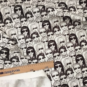 Pop Art Upholstery Fabric: Black and White Faces Print, 56&quot; Wide