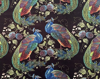 Peacock Fabric: Black Upholstery Fabric By The Yard (56 inch)