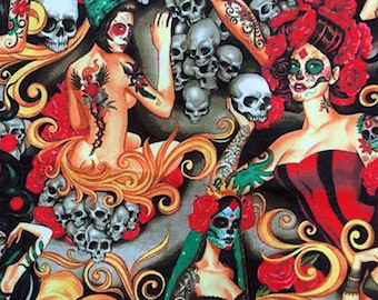 5.4 Yards/Las Elegantes/Day of the Dead Skull/UPHOLSTERY/Sofa/Chair/Cushion/Pillow/Runner/Home décor/ Drapery Fabric, By The Yard/56 inch