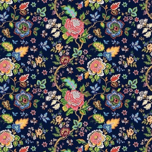 Ethnic Flowers/Dark Blue/UPHOLSTERY/Sofa/Chair/Cushion/Pillow/Tablecloth/Runner/Home décor/Drapery Fabric, By The Yard/56 inch