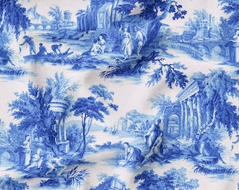 Blue Toile Upholstery Fabric: French Country Style, 56" Wide
