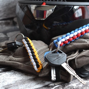 Paracord Motorcycle Keyrings Hand made to order inc.BMW, Ducati,Honda,Kawasaki,Suzuki,Triumph,Yamaha