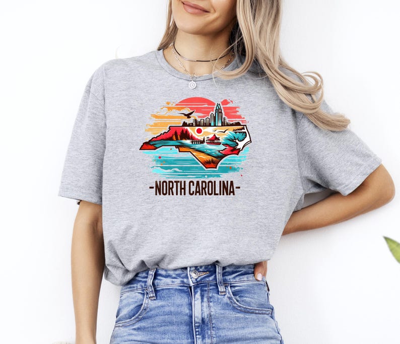 North Carolina Map T-Shirt, State Pride Vacation Tee image 1
