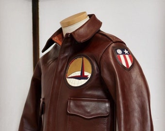 The A2 Flight Jacket-Full Grain Cowhide Leather Bomber Jacket, 40’s Slim Fit Flying Jacket For Men, Retro Leather Jacket, Brown colour