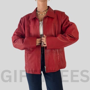 90's Boutique Leather Jacket, Red Leather Jacket, Oversized Jacket, Boxy Jacket, Zipper Jacket, Fit Jacket, YKK Jacket, Gift For Her