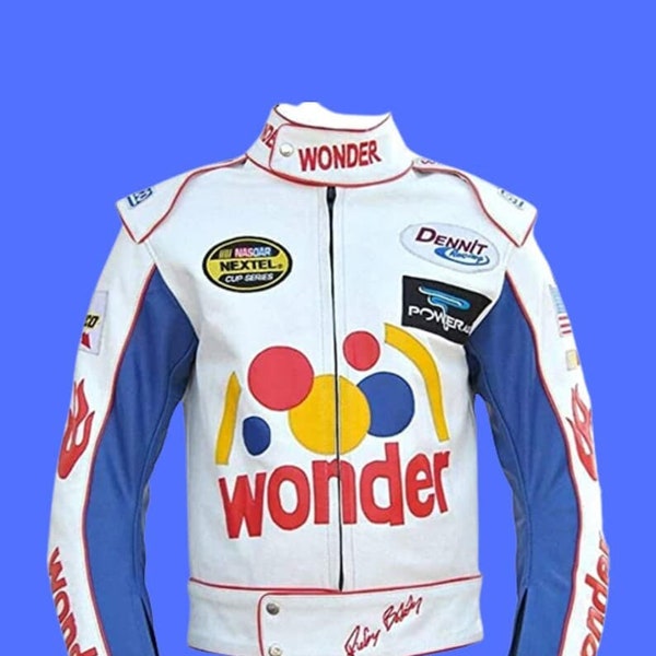 Handmade Wonder Bread The Ballad of Ricky Bobby Costume Racing Leather Jacket For Men & Women, Wonder White Leather Jacket, Halloween Jacket