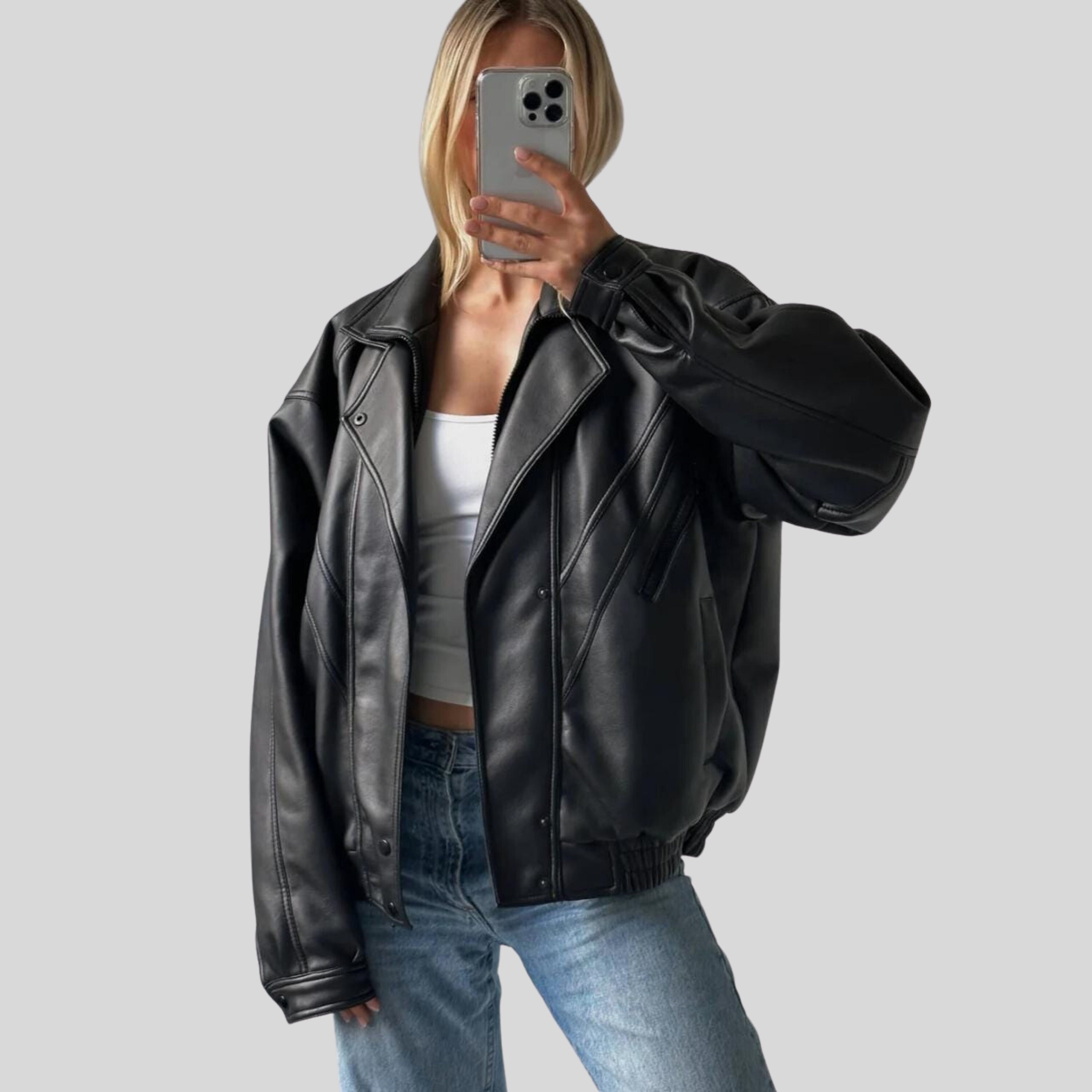 ジャケット・アウター vintage like fake leather jacket 90's Distressed Leather Jacket, Distressed Vintage Leather