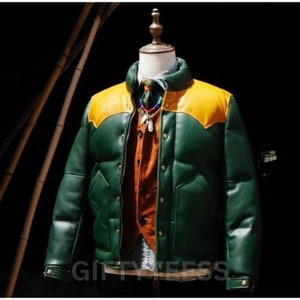 Jaqueta de couro genuíno masculina e feminina Down Bomber | Jaqueta de couro de pele de cordeiro | Presente de luxo para ele e para ela. Presente de Natal