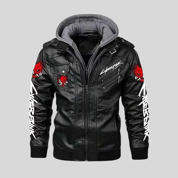 Handmade Gaming Cyberpunk 2077 Samurai Black Hooded Leather Jacket