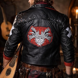 Arcane Season 2 Vi Black Leather Jacket | LOL Cerberus Back Patch Cosplay Costume | Studded Biker Jacket for Women and Men