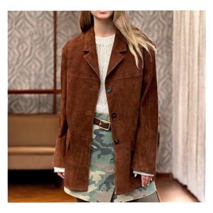 Women Brown Suede Leather Long Coat , Western women Vintage Suede Leather Brown Trench Coat , Stylish and Warm , Perfect Winter Gift for Her
