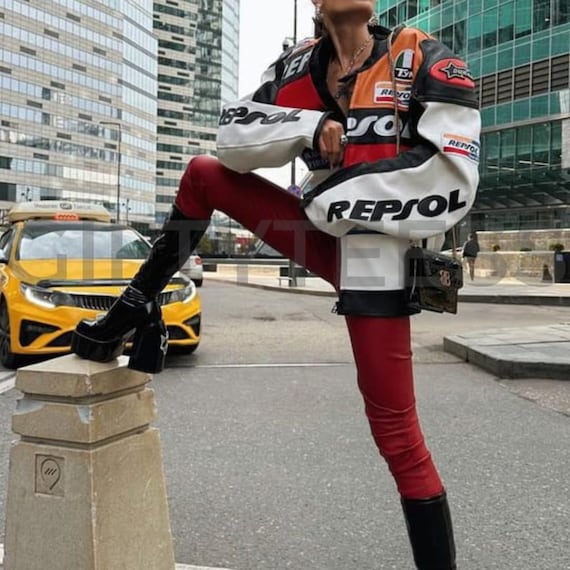 Oversized Retro Jacket, Racer Leather Jacket, Y2K Oversized