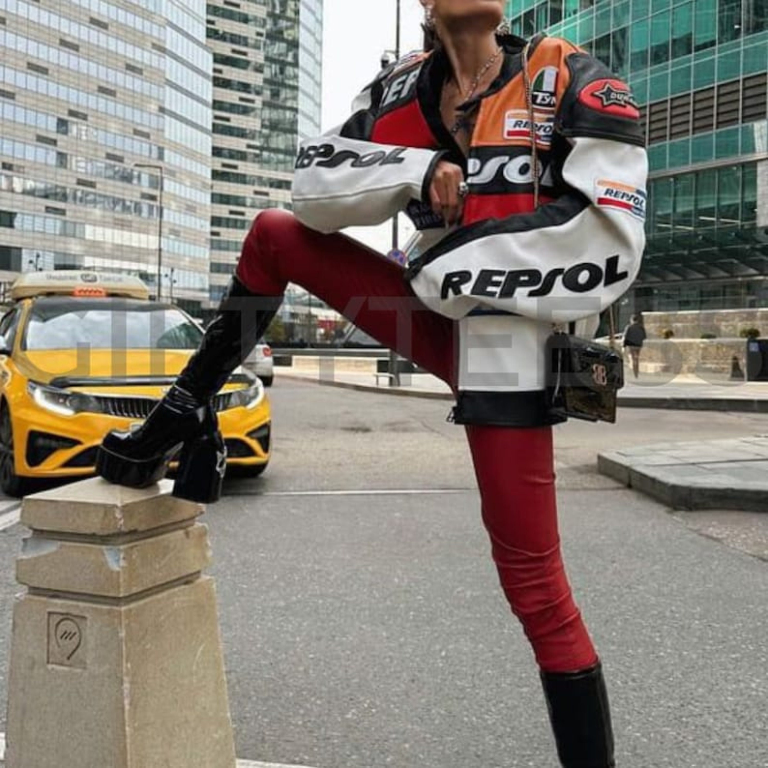 Oversized Retro Racing Leather Jacket Women, Y2K 90s Moto Biker