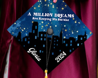 A Million Dreams Are Keeping Me Awake Printed Grad Cap Topper, Motivative Grad Cap Topper, Graduation Decoration, Class of 2024