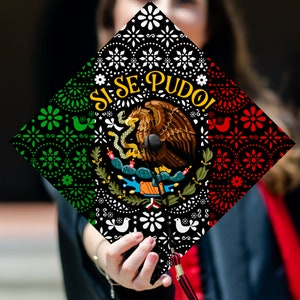 Si Se Pudo Mexican Flag Graduation Printed Grad Cap Topper, Mexican Grad Cap Topper, Latin Graduation Decoration, Class of 2024