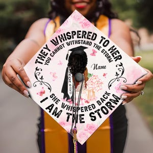 They Whispered To Her You Cannot Withstand The Storm, Black Queen Grad Cap Topper, Personalized Graduation Decoration, Class of 2025