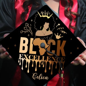 Black Excellence, Melanin Style, Black Queen Grad Cap Topper, Personalized Graduation Decoration, Class of 2024