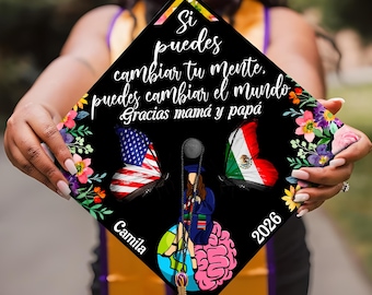 Si Puedes Cambiar El Mundo Printed Grad Cap Topper, Mexican Grad Cap Topper, Latin Graduation Decoration, Class of 2026