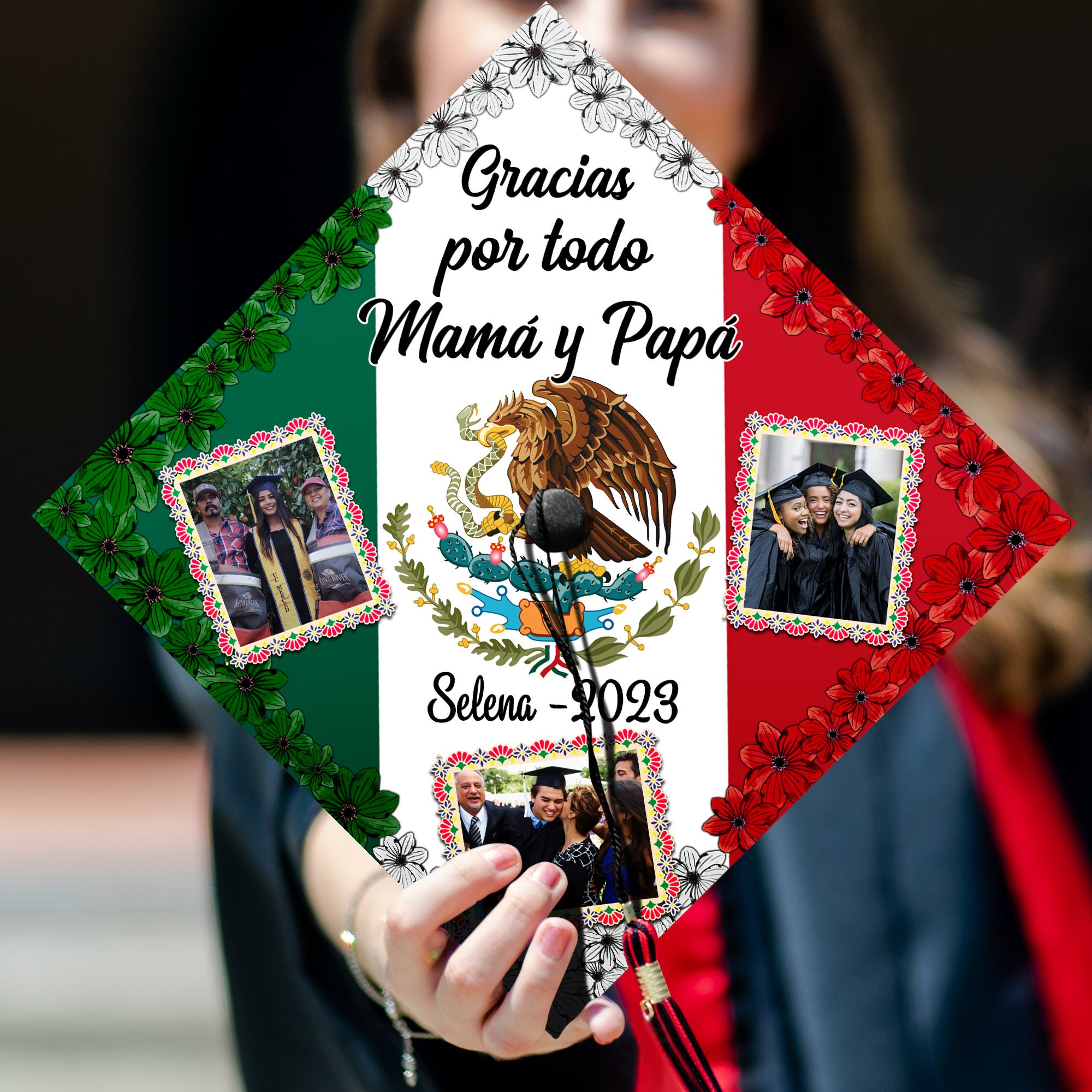 Personalized Photos Upload Mexican Printed Grad Cap Topper  display picture 1