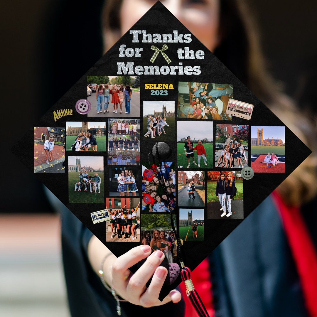 Custom Photo Collage Graduation Cap Topper, Thanks for the Memories