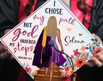 I Chose My Path But God Ordered My Steps Graduation Cap Topper, Black Queen Grad Cap, Personalized Graduation Decoration, Class of 2024