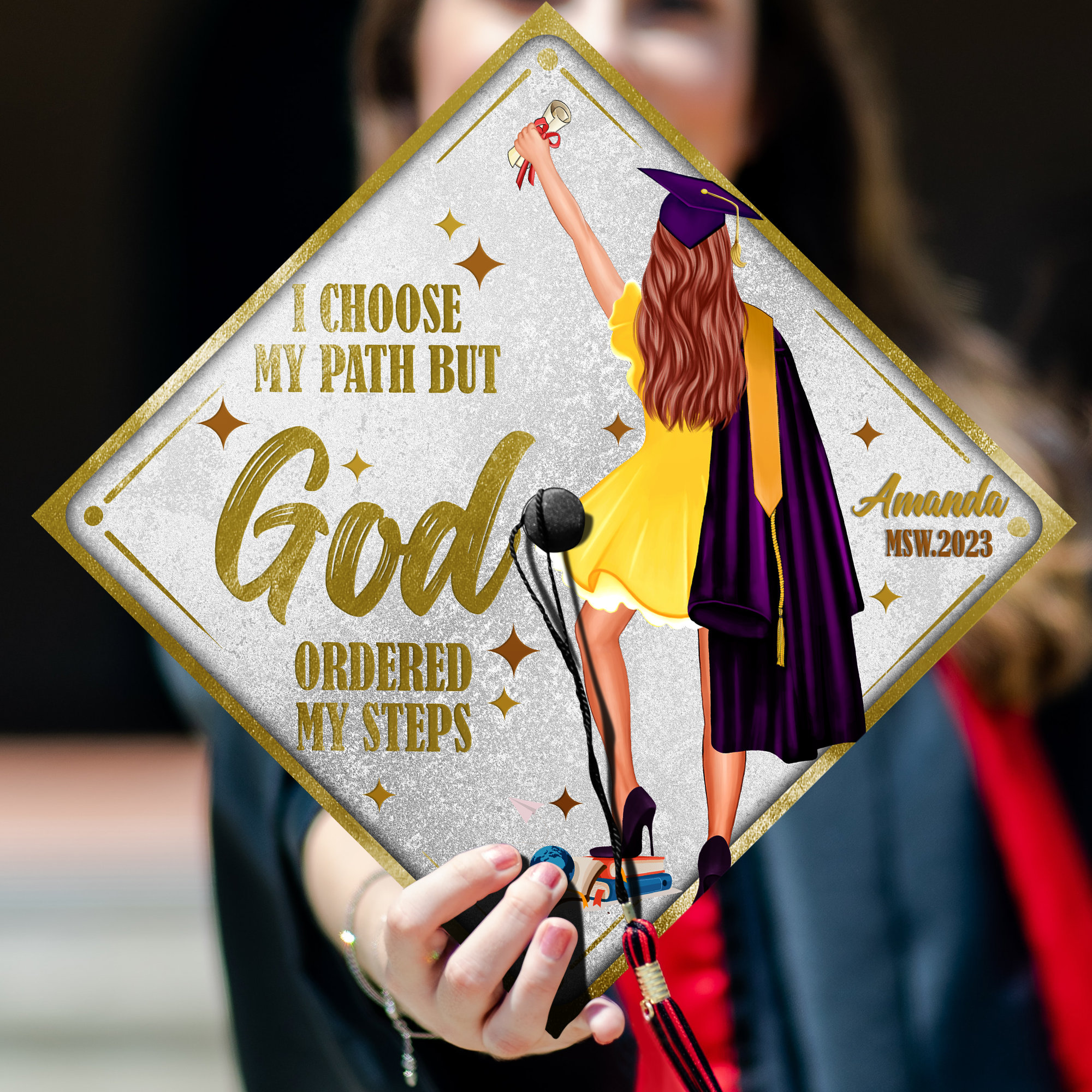 I Chose My Path but God Ordered My Steps Grad Cap Topper  display picture 1