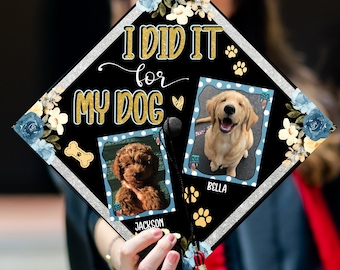 Dog Lover Grad Cap Topper, Photo Upload Grad Cap Topper, Dog Mom Gift, Gift For Dog Parents, Graduation Decoration, Class of 2024