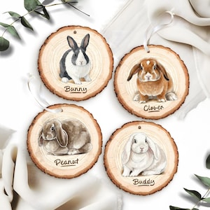 Custom Bunny Portrait Wooden Ornament, Personalized Watercolor Rabbit Photo Christmas Keepsake, Christmas Gift for Bunny Lover