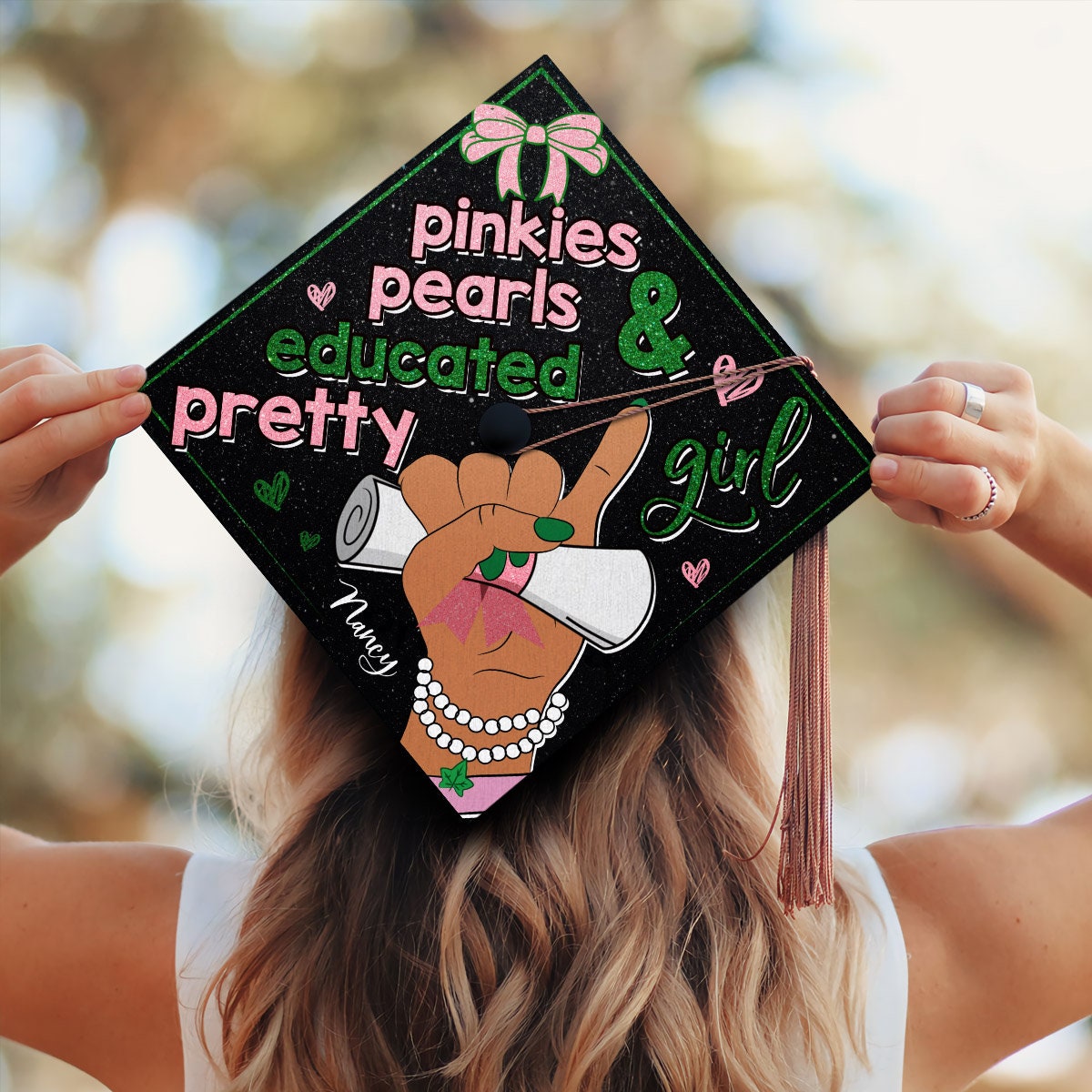 Graduation Cap Pear Pinkie Pearl and Educated Pretty Girls Grad Cap Topper, AKA Graduation ...