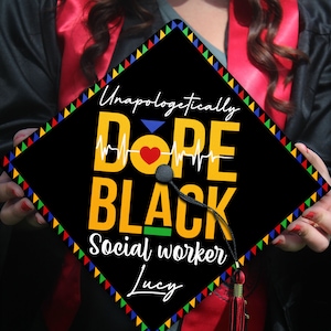 Dope Black Social Worker Graduation Cap Topper, Black Queen Grad Cap Topper, Melanin Graduation Decoration, Class of 2024