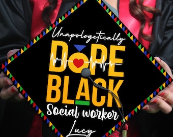 Dope Black Social Worker Graduation Cap Topper, Black Queen Grad Cap Topper, Melanin Graduation Decoration, Class of 2024